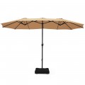15 Feet Extra Large Patio Double Sided Umbrella with Crank and Base - Gallery View 3 of 48