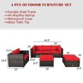 6 Pieces Patio Rattan Furniture Set with Sectional Cushion - Gallery View 4 of 62