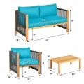 4 Pieces Acacia Outdoor Patio Wood Sofa Set with Cushions - Gallery View 36 of 43