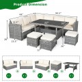 7 Pieces Patio Rattan Dining Furniture Sectional Sofa Set with Wicker Ottoman