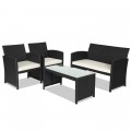 4 Pieces Wicker Conversation Furniture Set Patio Sofa and Table Set - Gallery View 7 of 36
