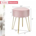 Round Velvet Ottoman Footrest Stool Side Table Dressing Chair with Metal Legs - Gallery View 13 of 29