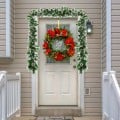 9 Feet Pre-lit Snow Flocked Tips Christmas Garland with Red Berries
