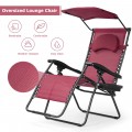 Folding Recliner Lounge Chair with Shade Canopy Cup Holder - Gallery View 42 of 46