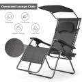Folding Recliner Lounge Chair with Shade Canopy Cup Holder - Gallery View 5 of 46