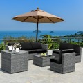 8 Piece Wicker Sofa Rattan Dining Set Patio Furniture with Storage Table - Gallery View 34 of 65