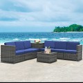 8 Piece Wicker Sofa Rattan Dining Set Patio Furniture with Storage Table - Gallery View 60 of 65