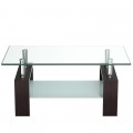 Rectangular Tempered Glass Coffee Table with Shelf - Gallery View 11 of 27