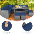 7 Pieces Patio Rattan Dining Furniture Sectional Sofa Set with Wicker Ottoman