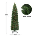 7.5 Feet Pre-lit Hinged Pencil Christmas Tree with Pine Cones Red Berries - Gallery View 4 of 10