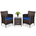 3 Pieces Patio Wicker Rattan Furniture Conversation Set with Coffee Table
