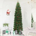 7.5 Feet Pre-lit Hinged Pencil Christmas Tree with Pine Cones Red Berries - Gallery View 2 of 10