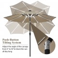 9 Feet Solar LED Market Umbrella with Aluminum Crank Tilt 16 Strip Lights