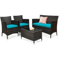 4 Pieces Comfortable Outdoor Rattan Sofa Set with Table - Gallery View 39 of 80