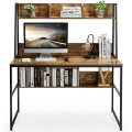47 Inch Computer Desk with Open Storage Space and Bottom Bookshelf