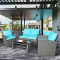 4 Pieces Patio Rattan Furniture Set Sofa Table with Storage Shelf Cushion - Gallery View 18 of 67