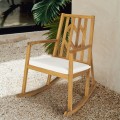 Patio Acacia Wood Rocking Chair Sofa with Armrest and Cushion for Garden and Deck