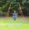Outdoor Kids Swing Set with Heavy-Duty Metal A-Frame and Ground Stakes - Gallery View 6 of 24