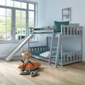 Twin Over Twin Bunk Wooden Low Bed with Slide Ladder for Kids - Gallery View 25 of 35