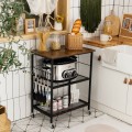3-Tier Kitchen Serving Cart Utility Standing Microwave Rack with Hooks - Gallery View 1 of 12