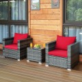 3 Pieces Patio Rattan Furniture Bistro Sofa Set with Cushioned - Gallery View 32 of 61