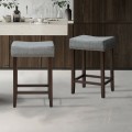 24 Inch 2 Pieces Nailhead Saddle Bar Stools with Fabric Seat and Wood Legs - Gallery View 11 of 22