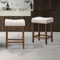 24 Inch 2 Pieces Nailhead Saddle Bar Stools with Fabric Seat and Wood Legs - Gallery View 6 of 22
