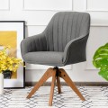 Fabric Swivel Accent Chair with Beech Wood Legs - Gallery View 4 of 12