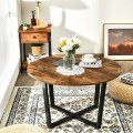Round Industrial Style Cocktail Side Coffee Table With Metal Frame