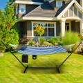 Hammock Chair Stand Set Cotton Swing with Pillow Cup Holder Indoor Outdoor - Gallery View 1 of 15