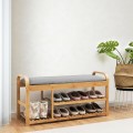 Entryway 3-Tier Bamboo Shoe Rack Bench with Cushion - Gallery View 3 of 12