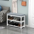 2-Tier Wooden Shoe Rack Bench with Padded Seat