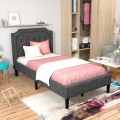 Linen Twin Upholstered Platform Bed with Frame Headboard Mattress Foundation - Gallery View 6 of 12