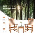 3 Pieces Eucalyptus Rocking Chair Set with Coffee Table