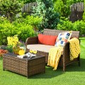 2 Pieces Cushioned Patio Rattan Furniture Set - Gallery View 7 of 12