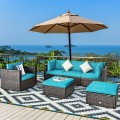 6 Pieces Patio Rattan Furniture Set with Sectional Cushion - Gallery View 32 of 62