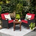3 Pieces Solid Wood Frame Patio Rattan Furniture Set - Gallery View 31 of 48