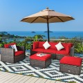 6 Pieces Patio Rattan Furniture Set with Sectional Cushion - Gallery View 6 of 62