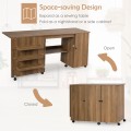 Folding Sewing Table Shelves Storage Cabinet Craft Cart with Wheels