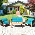 4 Pieces Acacia Outdoor Patio Wood Sofa Set with Cushions - Gallery View 38 of 43