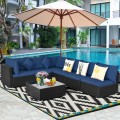 7 Pieces Sectional Wicker Furniture Sofa Set with Tempered Glass Top