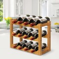3-Tier Bar Kitchen 12-Bottle Wine Display Holder with Wooden Tabletop