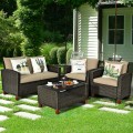 Outdoor 4 Pieces Patio Rattan Furniture Set - Gallery View 1 of 12