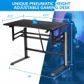 Pneumatic Height Adjustable Gaming Desk T Shaped Game Station with Power Strip Tray - Gallery View 7 of 12