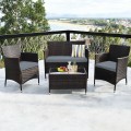 4 Pieces Rattan Sofa Set with Glass Table for Outdoor Use