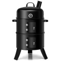 3-in-1 Portable Round Charcoal Smoker BBQ Grill Built-in Thermometer - Gallery View 4 of 15