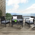 4 Pieces Patio Rattan Cushioned Furniture Set with Loveseat and Table - Gallery View 1 of 25