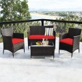 4 Pieces Comfortable Outdoor Rattan Sofa Set with Table - Gallery View 6 of 80