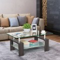 Rectangular Tempered Glass Coffee Table with Shelf - Gallery View 1 of 27