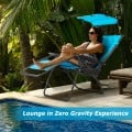 Folding Recliner Lounge Chair with Shade Canopy Cup Holder - Gallery View 30 of 46